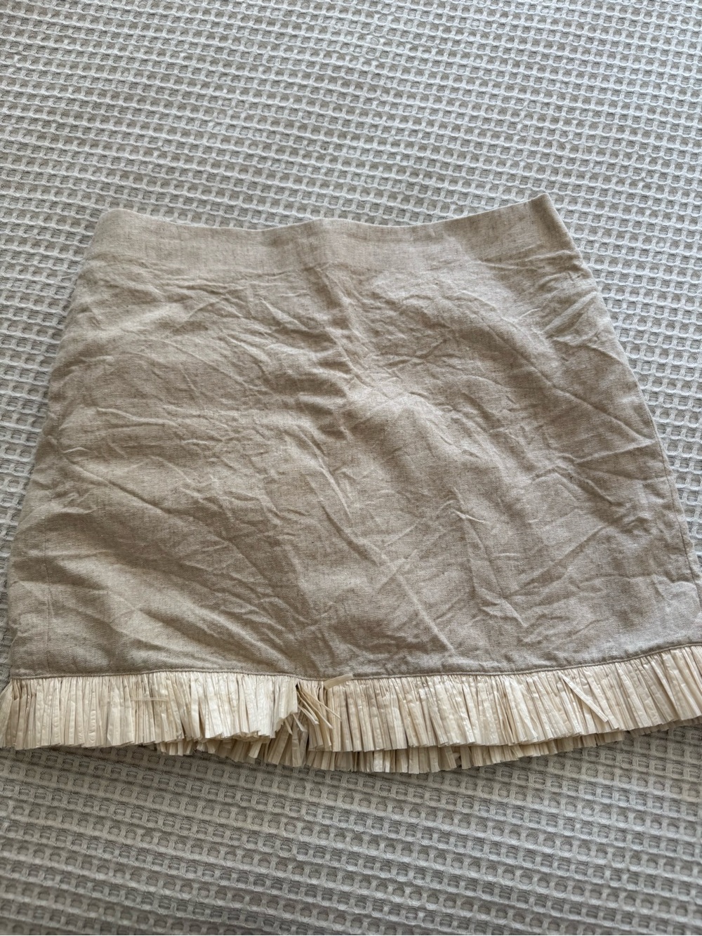 J. Crew Beige Mini Skirt with Pleated Cream Trim
